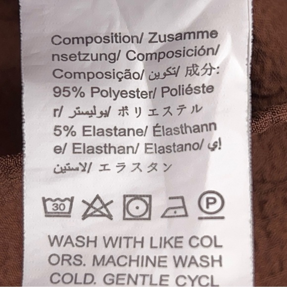 Size 8/10 Brown Textured Ruffle Blouse Neutral Stretch Lightweight Mock Neck - Picture 12 of 12